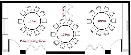 Layout of the combined 30 pax private dining room