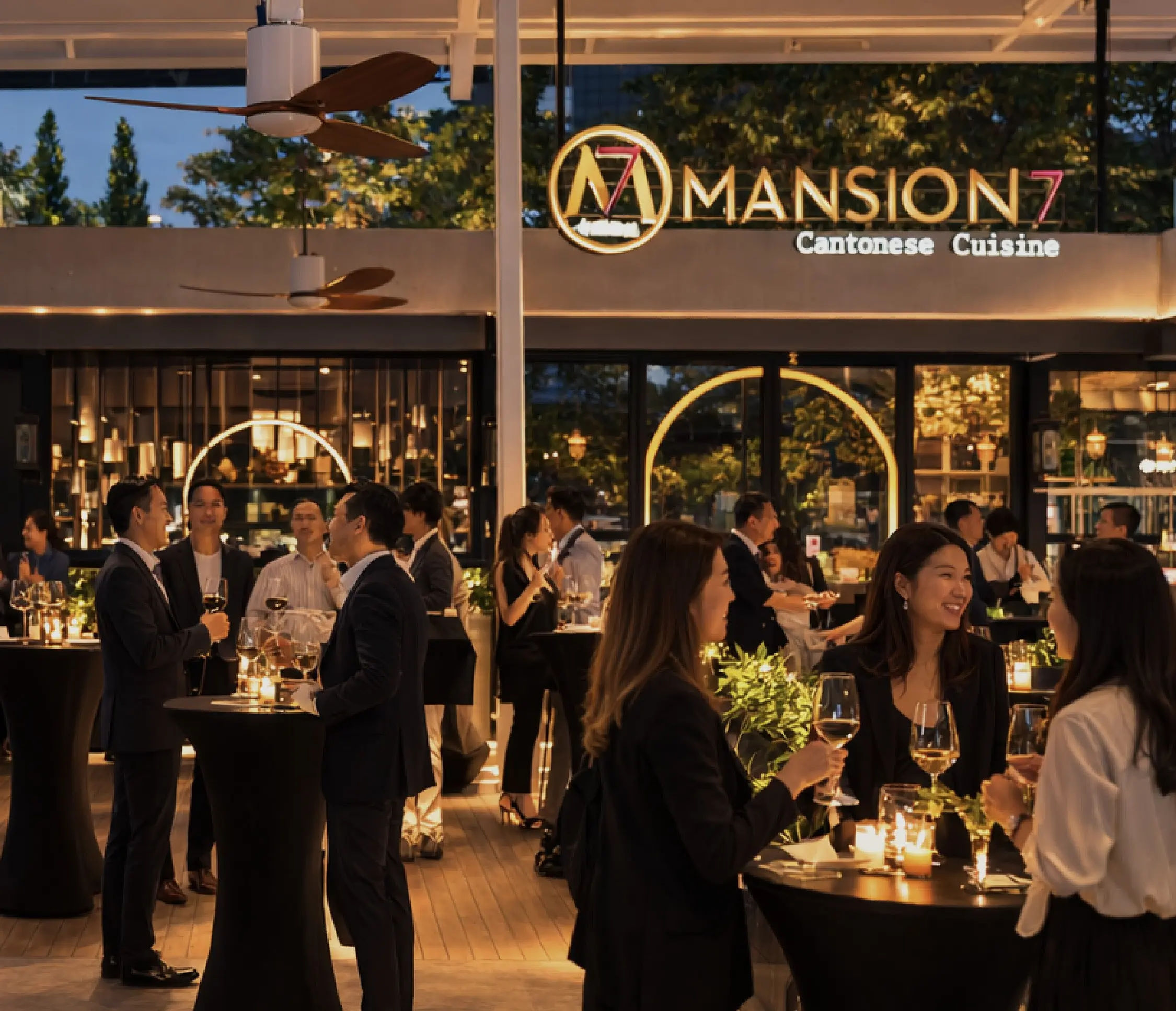 Layout for a full restaurant buyout accommodating 90 guests